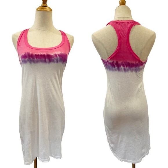 39 Sixtyone @ Velvet Pink White Long Tank Tie Dye Cover-Up Small - Picture 1 of 6